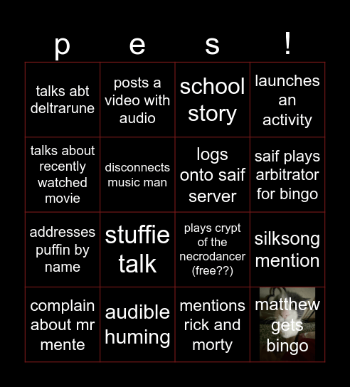 matthew Bingo Card