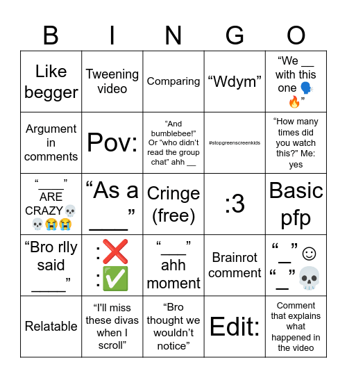 YouTube Bingo Card