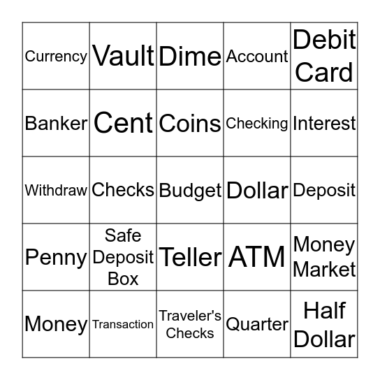 Banking Bingo Card