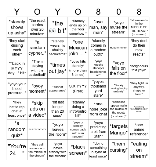 SXY/OYOY BINGO Card