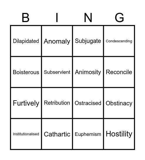Born a Crime Vocabulary Bingo Card