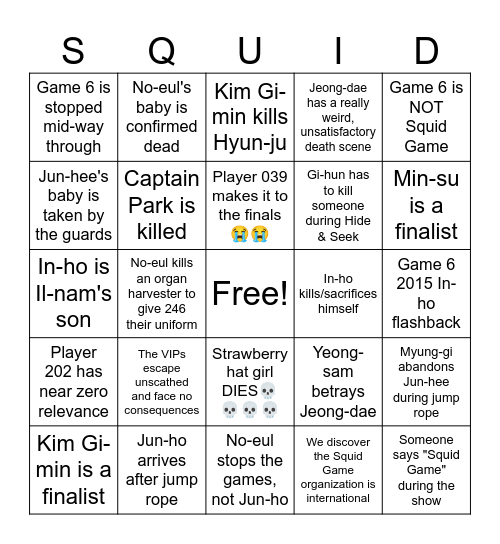 SQUID GAME 3 PREDICTIONS Bingo Card
