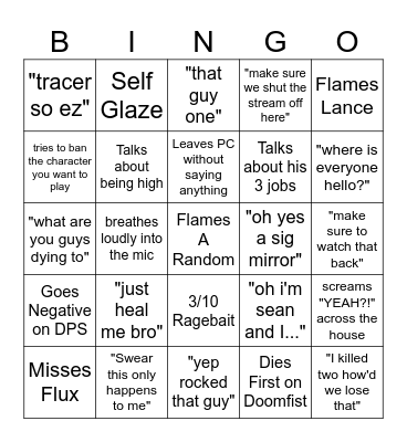 Sam Bingo Card