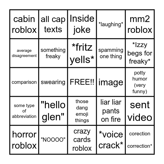 friend group Bingo Card