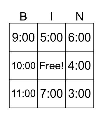 time bingo easy Bingo Card