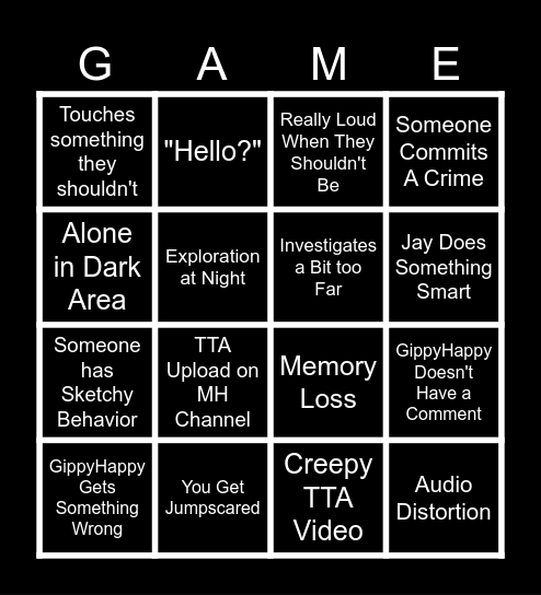 Marble Hornets Season 1 Bingo Card