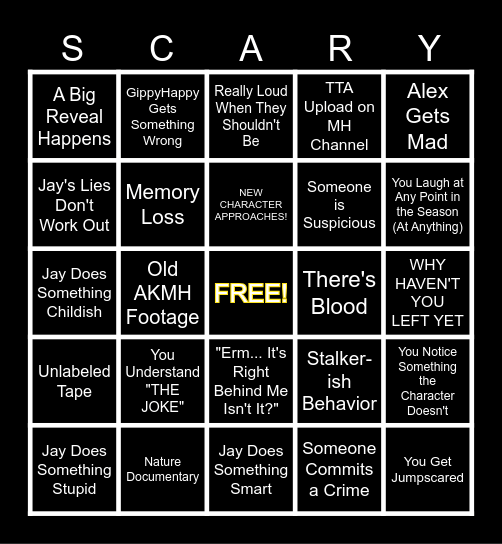 Marble Hornets Season 2 Bingo Card