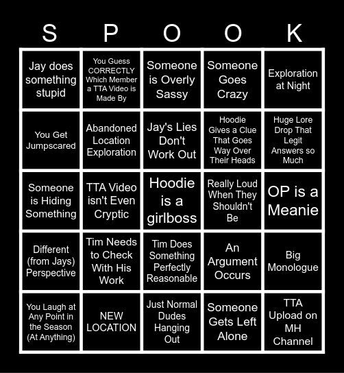 Marble Hornets Season 3 Bingo Card