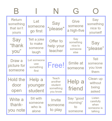 Kindness Bingo Card