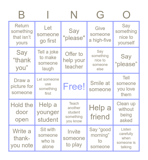Kindness Bingo Card