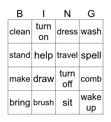 verb 2 Bingo Card