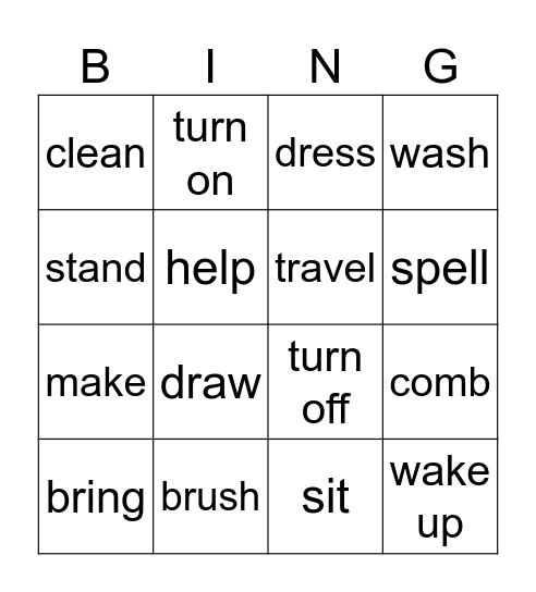 verb 2 Bingo Card