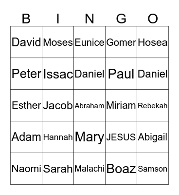 Bible People Bingo Card