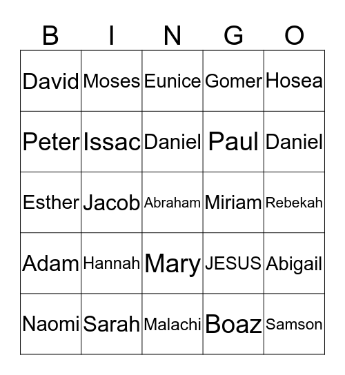 Bible People Bingo Card