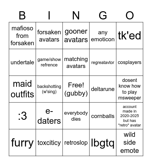 sewh bingo Card