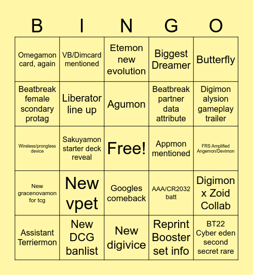 Digimon Day 2025 Watch Party Bingo Card