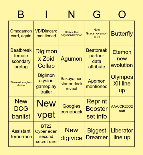 NT Watch Party - Digimon Day 2025 Bingo Card