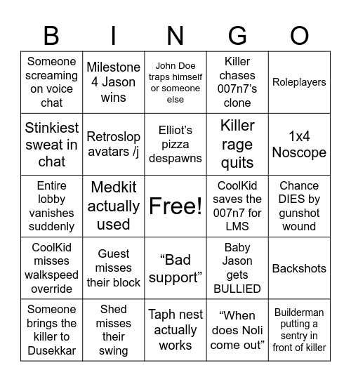 Forsaken Bingo Card