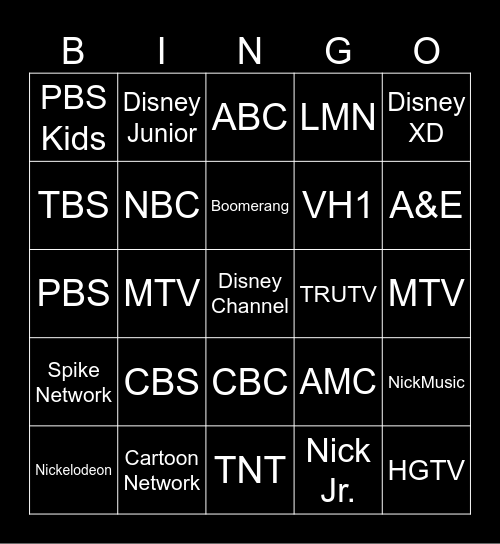 TV NETWORKS Bingo Card