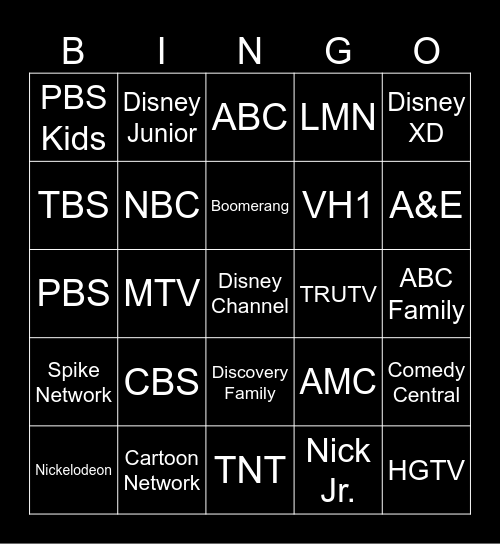 TV NETWORKS Bingo Card