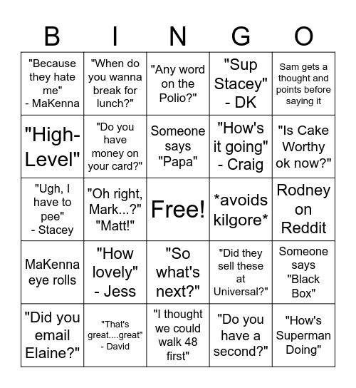 Family Day Bingo Card