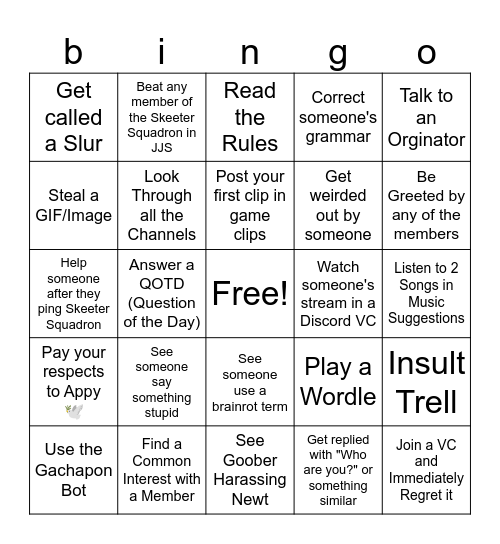 SKEETER BINGO Card