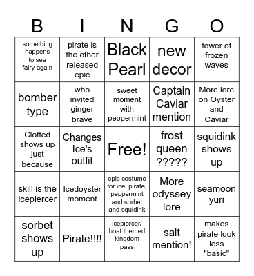 Captain Ice in Kingdom Bingo Card