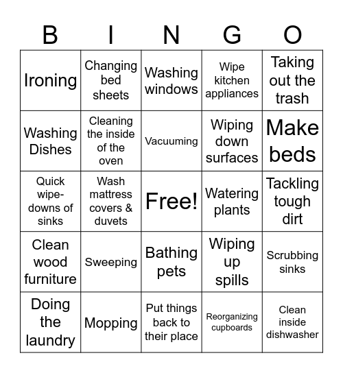 weekend to do list Bingo Card