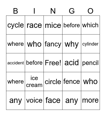 Unit 2 Bingo Card