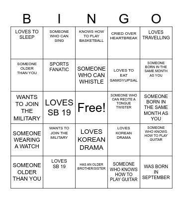HUMAN BINGO! Bingo Card