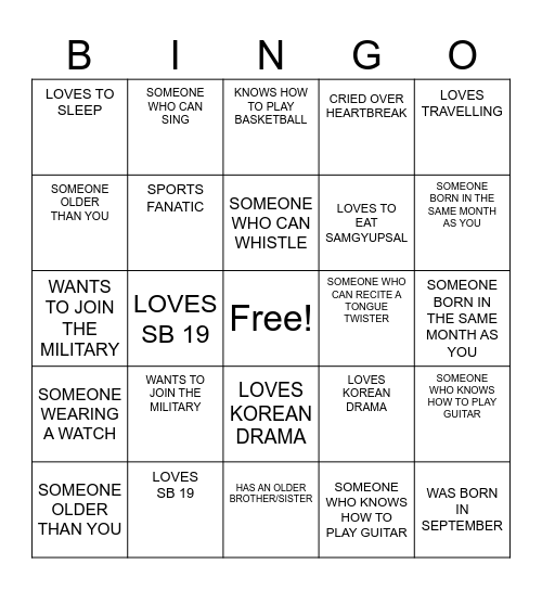 HUMAN BINGO! Bingo Card