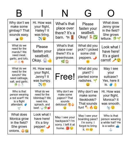 What did you water? I watered some green onions. 💧🧅 Bingo Card