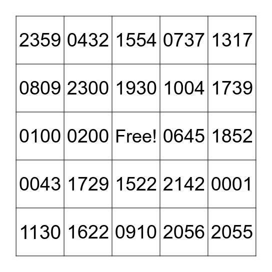 TIME BINGO! Bingo Card