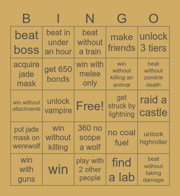 dead rails Bingo Card