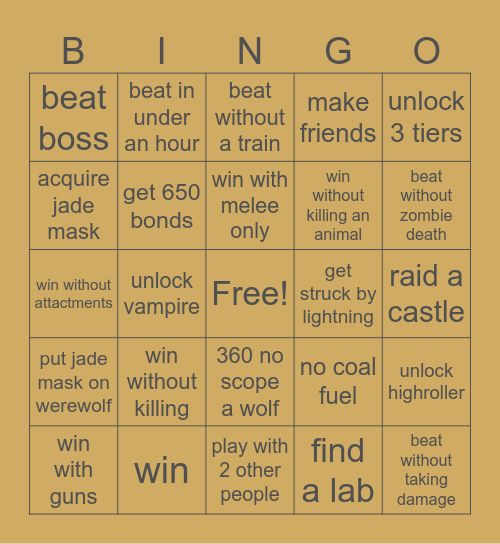 dead rails Bingo Card
