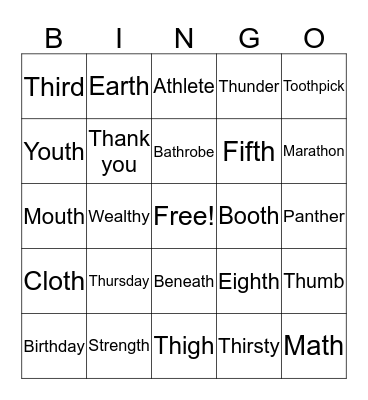 /Th/ Bingo Card