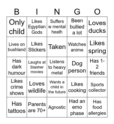 PenPal Bingo Card