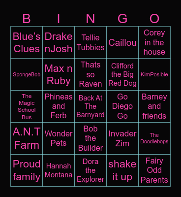 ChildHood TV Shows Bingo Card