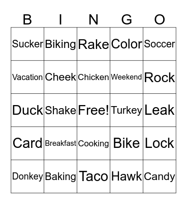 Multi Syllable /k/ Bingo Card