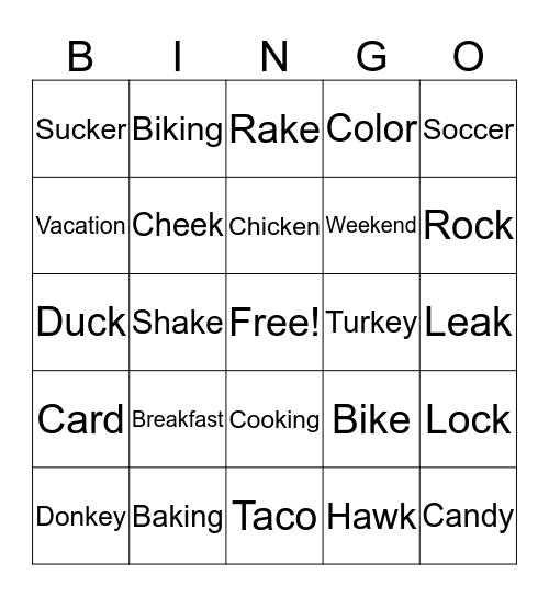 Multi Syllable /k/ Bingo Card