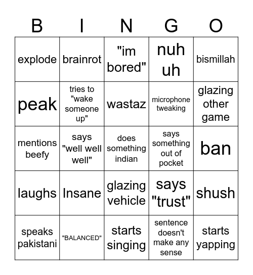 Dark Productions bingo Card