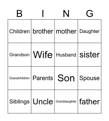 FAMILY TREE Bingo Card