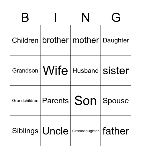 FAMILY TREE Bingo Card