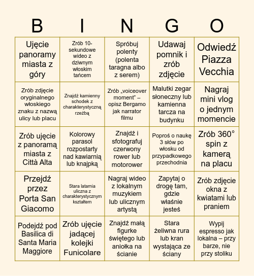 BERGAMO Bingo Card