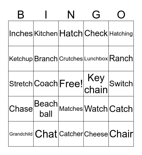 Multi Syllable /ch/ Bingo Card