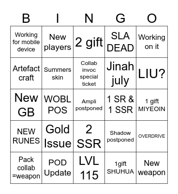 LIVE COLLABN Bingo Card