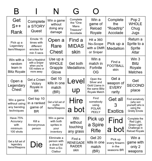 Fortnite Ch5 S3 Bingo/Lockout Bingo Card