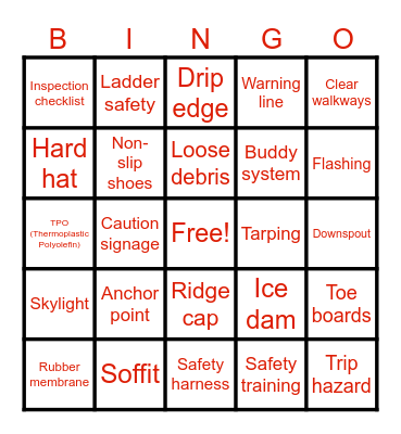 Safety Bingo Card