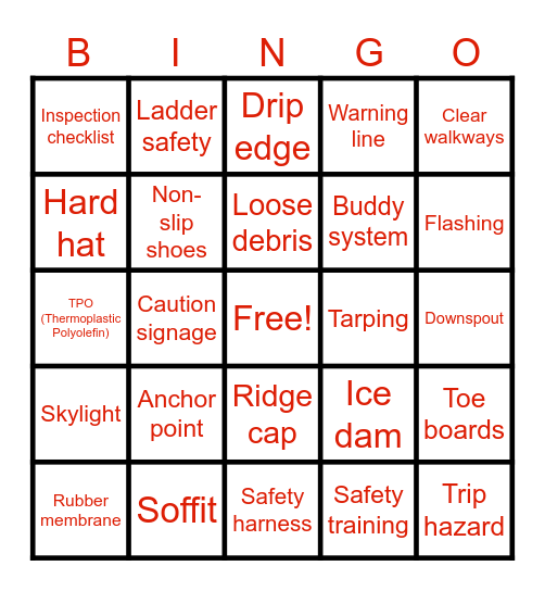 Safety Bingo Card