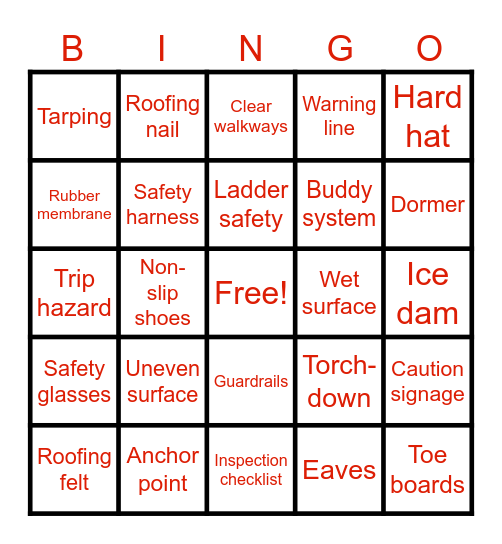 Safety Bingo Card